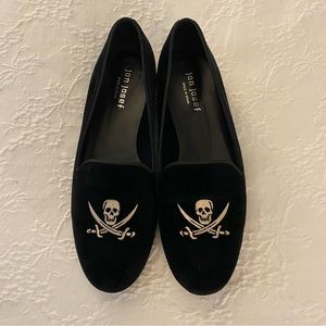 Jon Josef Women's Gatsby Skull Black Velvet Flats loafers size 10